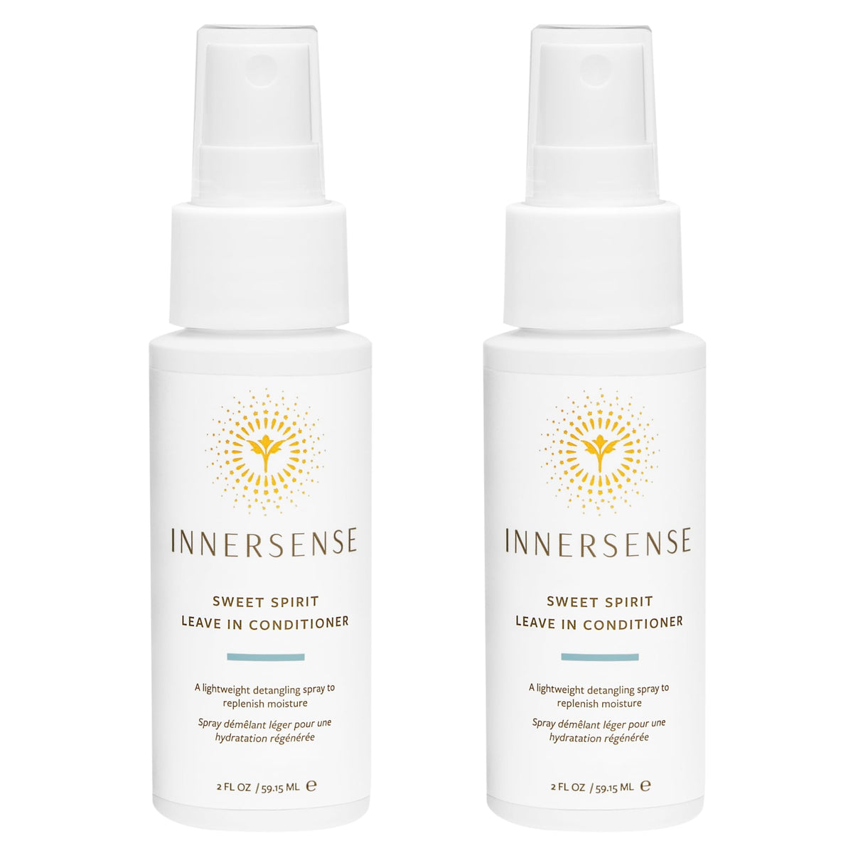 INNERSENSE front packaging showing two travel-size leave-in bottles and brand clarity