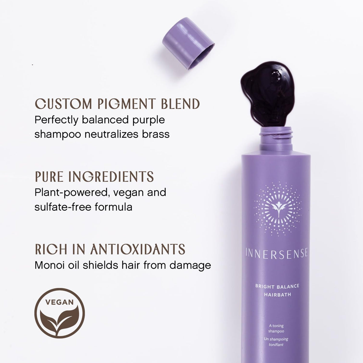 INNERSENSE shampoo in use on wet hair demonstrating toning action and ease of rinsing