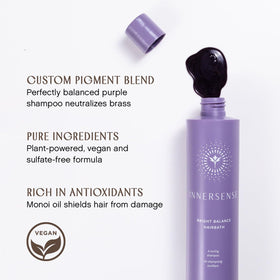 INNERSENSE shampoo in use on wet hair demonstrating toning action and ease of rinsing