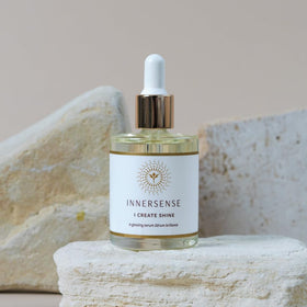 INNERSENSE on bathroom shelf in styling routine showing travel-friendly convenience