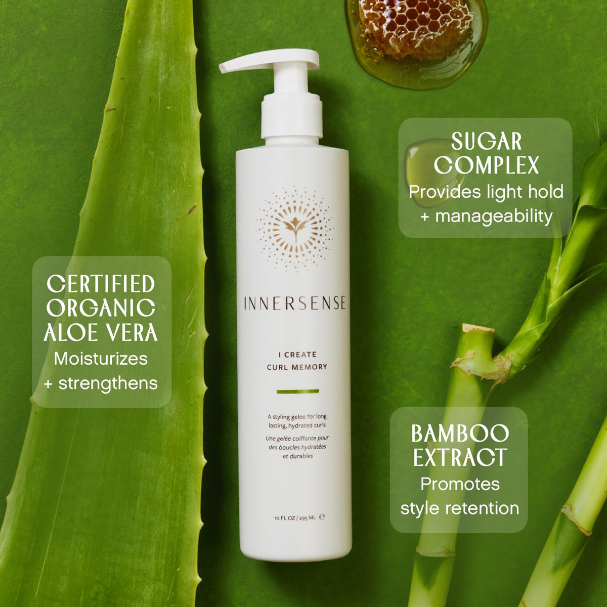 INNERSENSE applied to wet curly hair demonstrating elongation and defined, frizz-reduced curls