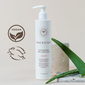 INNERSENSE pouring conditioner from pouch into bottle for easy refill
