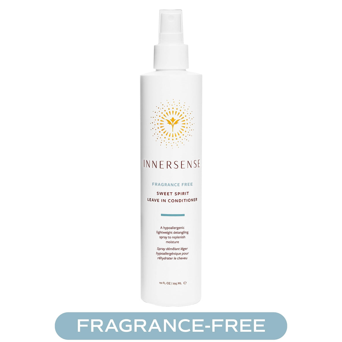 Innersense bottle spraying mist demonstrating easy detangling action