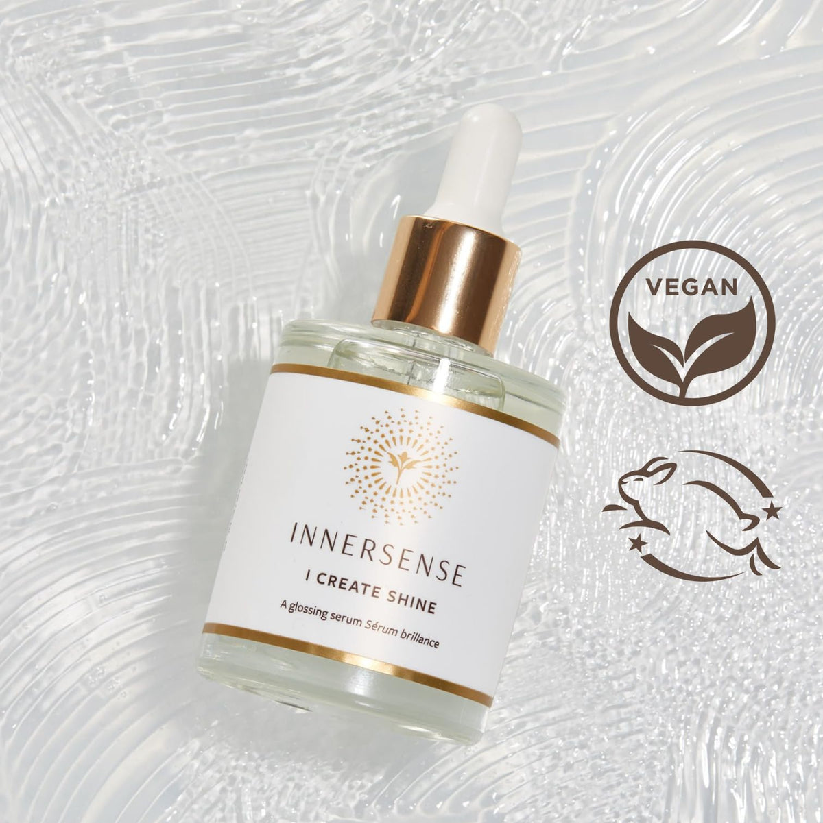 INNERSENSE droplet texture on fingertip showing lightweight absorbent oil