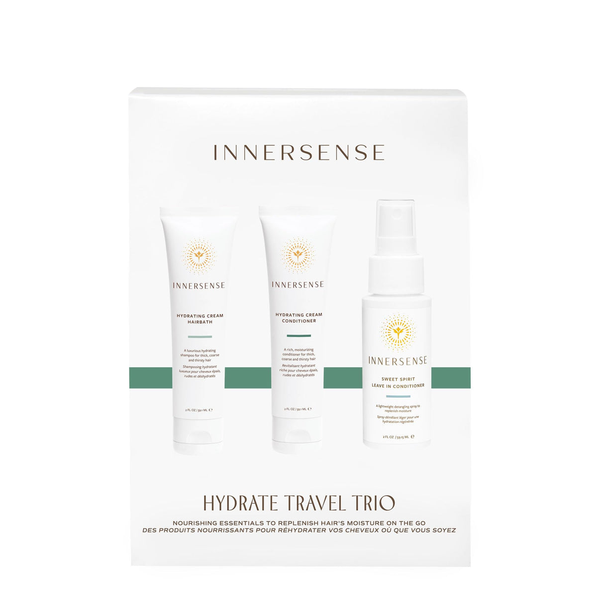 INNERSENSE three products flatlay in natural light emphasizing clean formulas