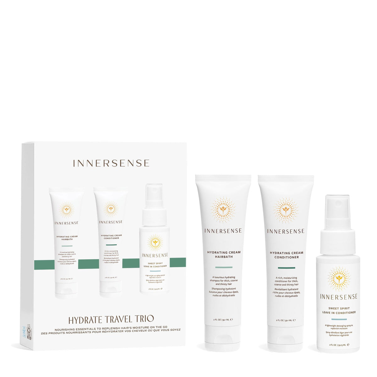 INNERSENSE travel trio front view showing all three bottles and benefits