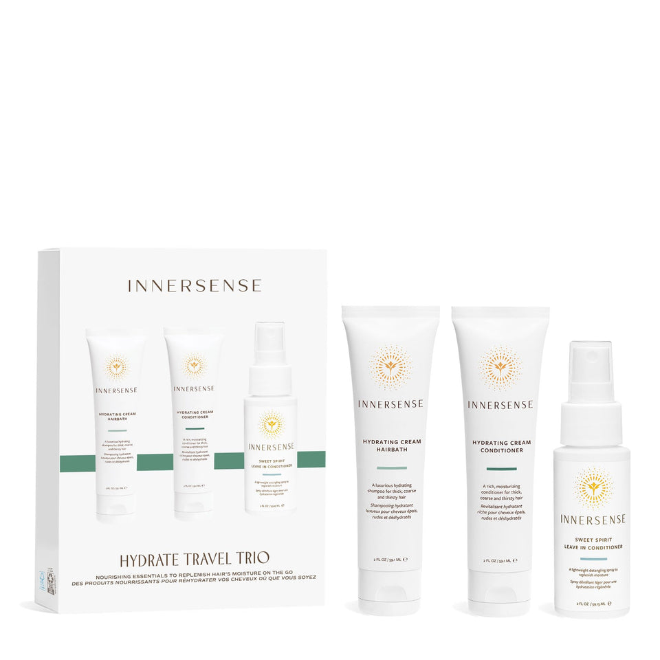 INNERSENSE travel trio front view showing all three bottles and benefits
