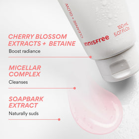innisfree cleanser being dispensed into hand to show easy application and lightweight spreadability