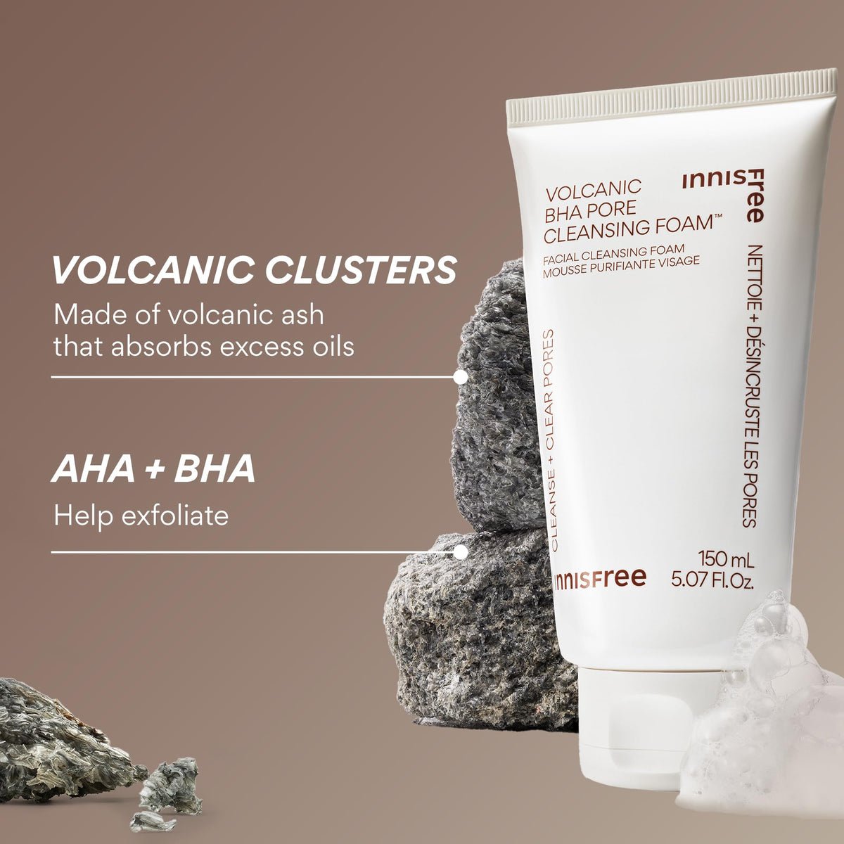 innisfree dispensed foam on hand demonstrating easy lather benefit