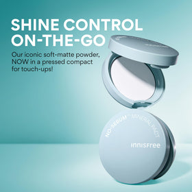 innisfree compact opened to reveal puff and powder for mess-free application