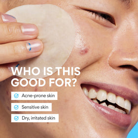 innisfree pads on face used as mini sheet masks to calm redness and hydrate skin