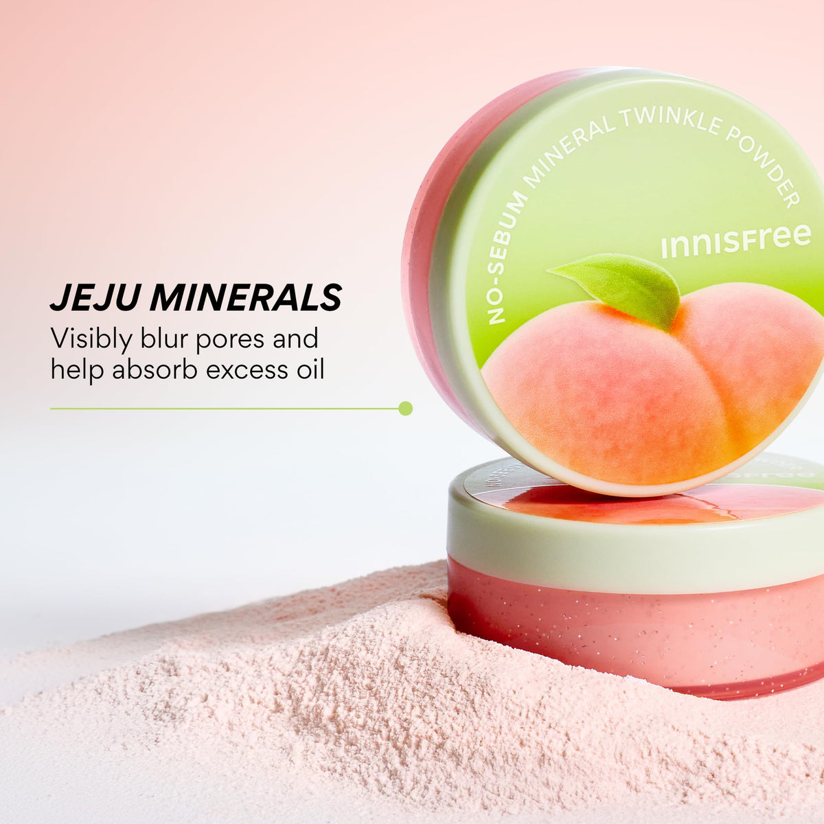innisfree powder applied to model T-zone reduces shine and smooths skin benefit longer wear