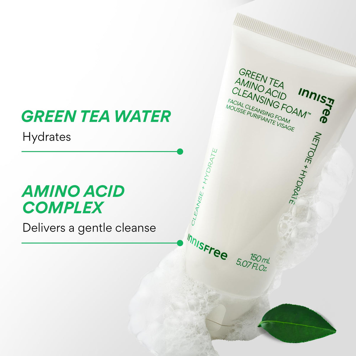 innisfree cleanser dispensed into hand showing easy application and foam