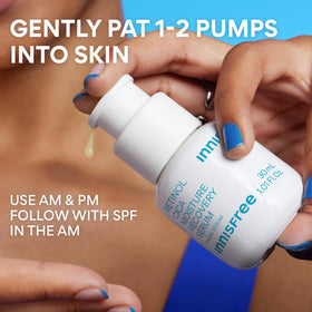 innisfree bottle next to hand for scale showing compact travel-friendly sizing benefit