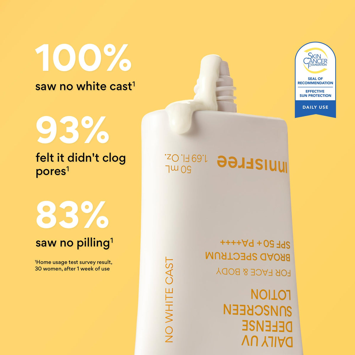 innisfree lotion applied on hand demonstrating invisible finish and no white cast