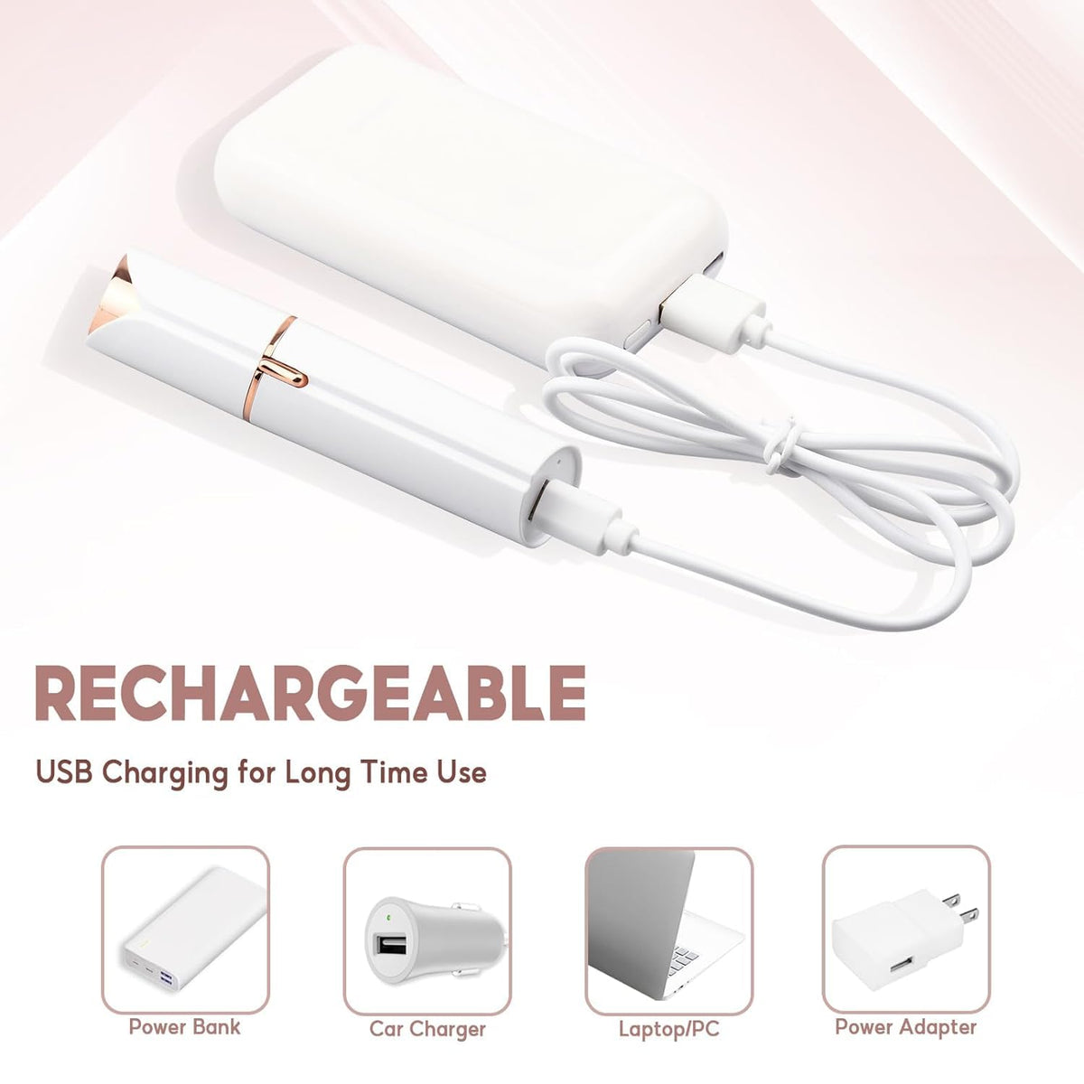 innobeaut device beside USB cable showing rechargeable convenience