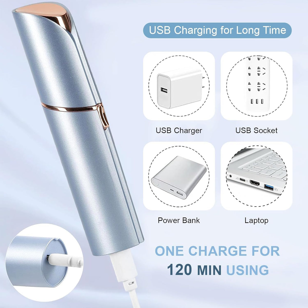 innobeaut USB cable plugged in demonstrating convenient rechargeable power