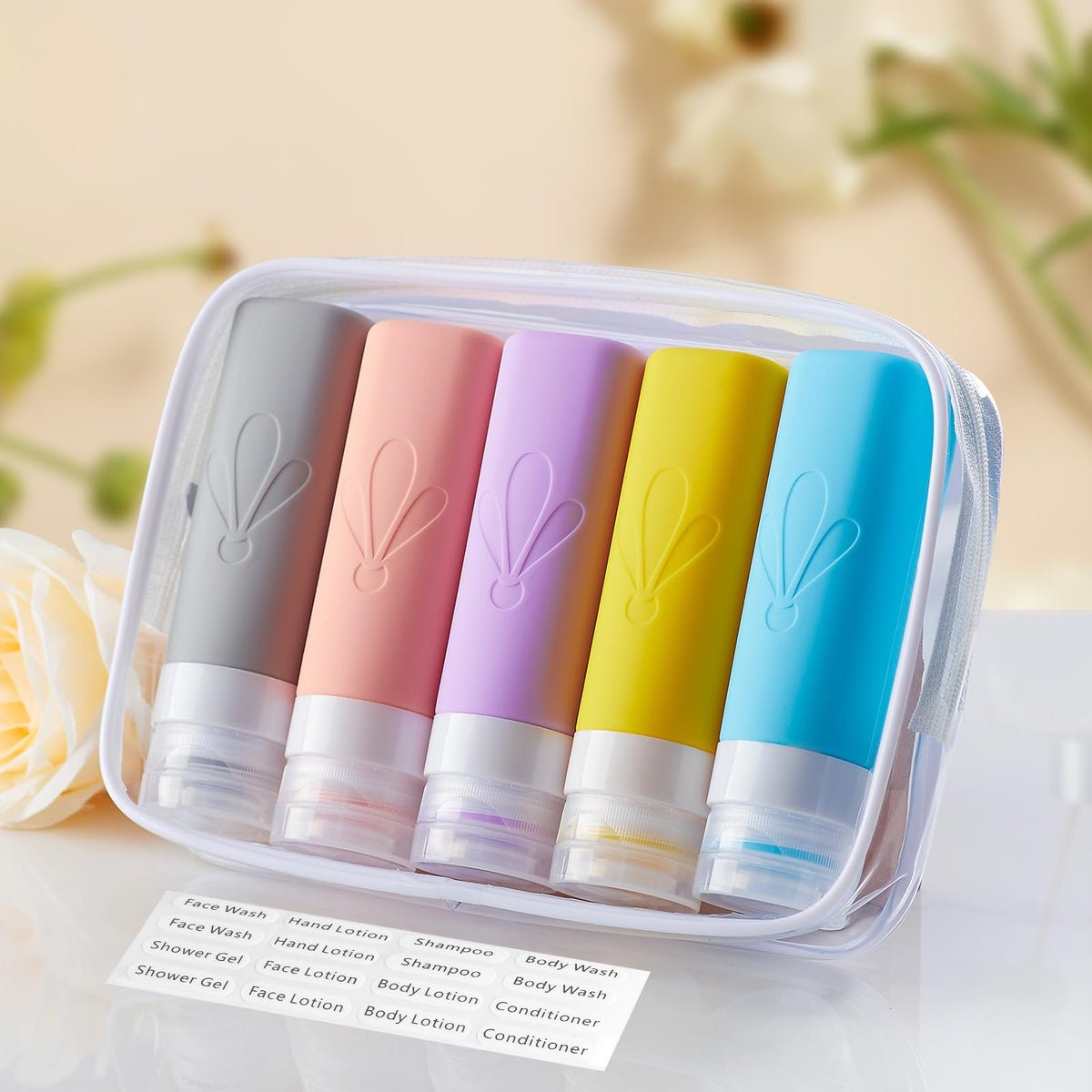 INSFIT bottles in use with shampoo conditioner showing travel convenience