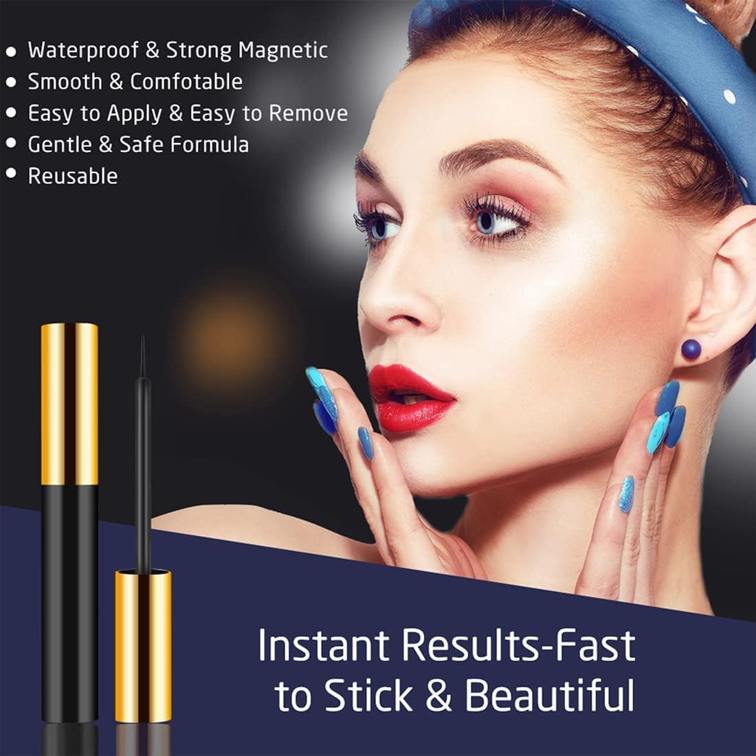 INSMART tray with lashes and eyeliners next to ruler showing scale for fit
