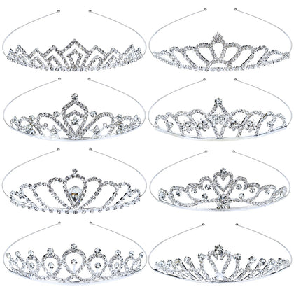 inSowni front view of eight silver tiaras showing matched set and presentation benefits