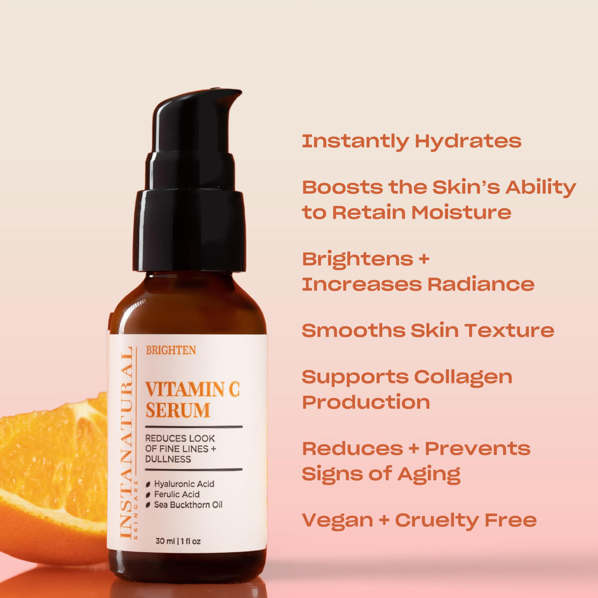 InstaNatural serum texture on skin close-up, showing lightweight hydration and absorption