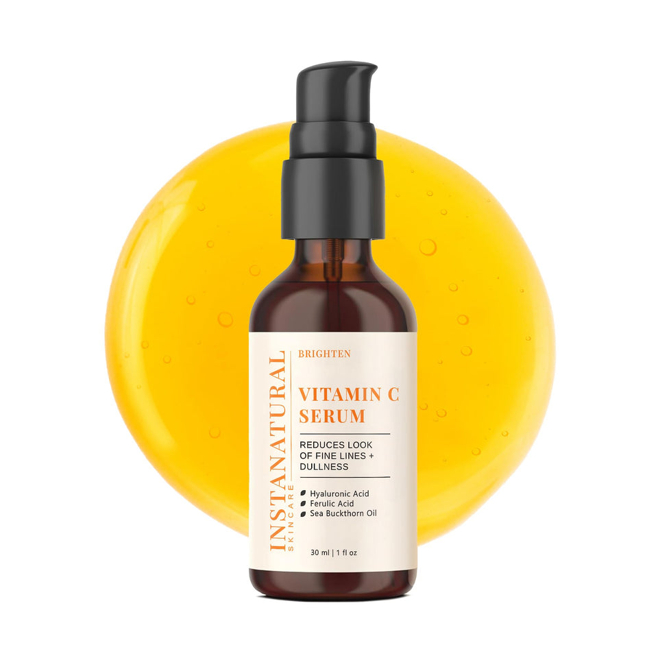 InstaNatural front bottle showing product and volume, promoting visible brightening