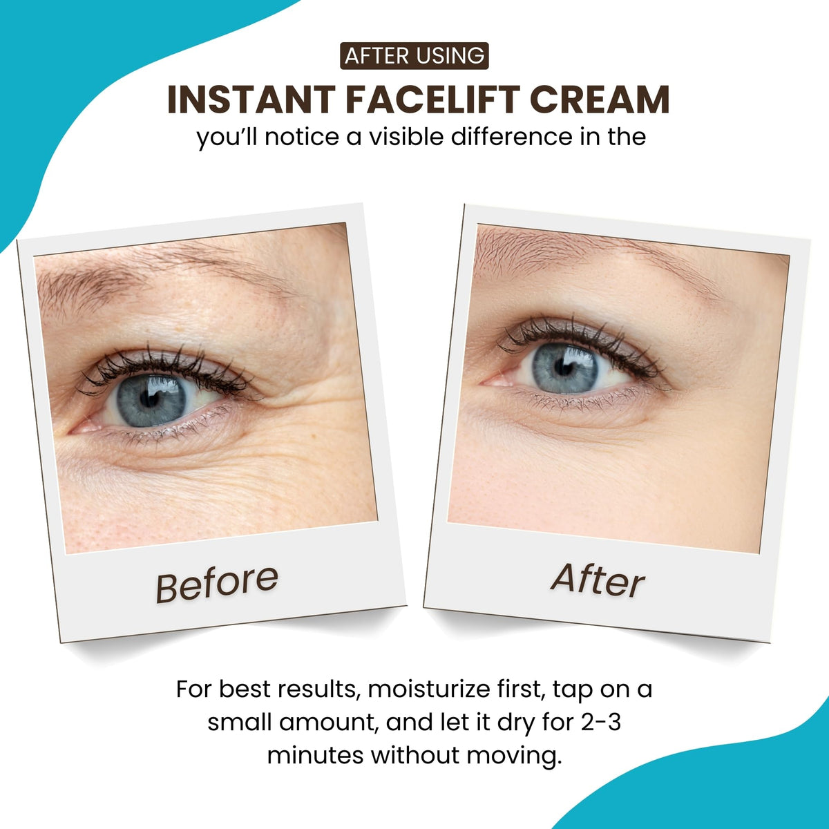 Instantly Ageless being applied under-eye demonstrating quick tightening benefit