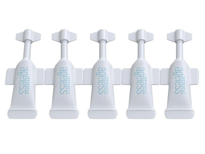 Instantly Ageless front packaging showing five compact vials and benefits