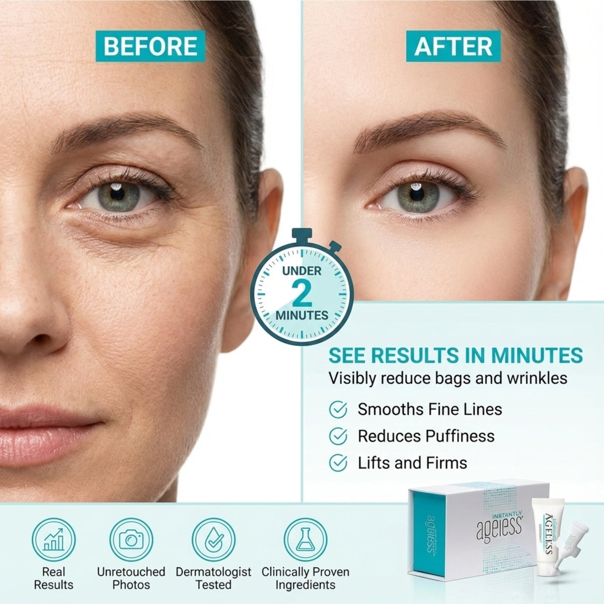 Instantly Ageless open box displaying 25 vials for easy portability