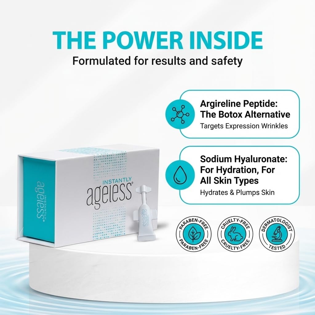 Instantly Ageless single vial close-up highlighting concentrated, travel-ready formula