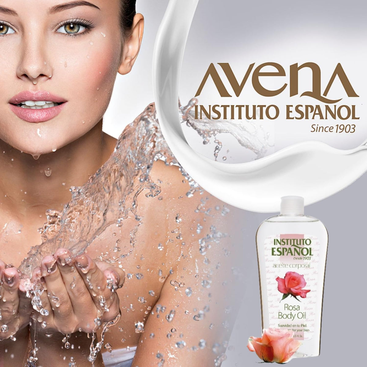 Instituto Español applying rose oil to forearm for instant hydration