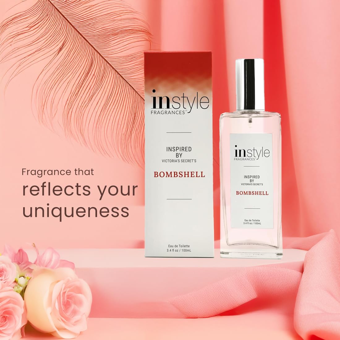 Instyle Fragrances bottle on dressing table conveying lifestyle freshness and confidence