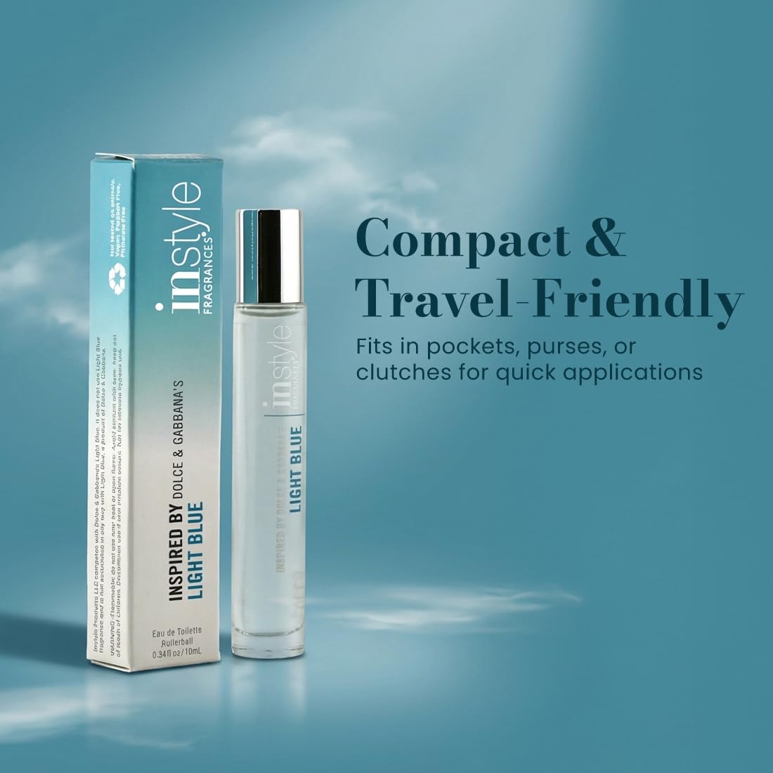 Instyle Fragrances rollerball styled with beach outfit showing daytime freshness and versatile wear