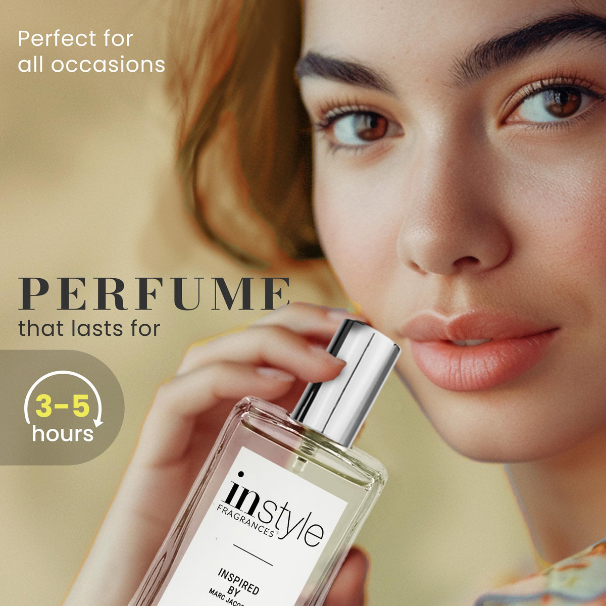 Instyle Fragrances bottle in hand for size comparison and travel-friendly benefit