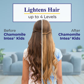 Intea Camomila kid hair before and after showing natural blonde lift