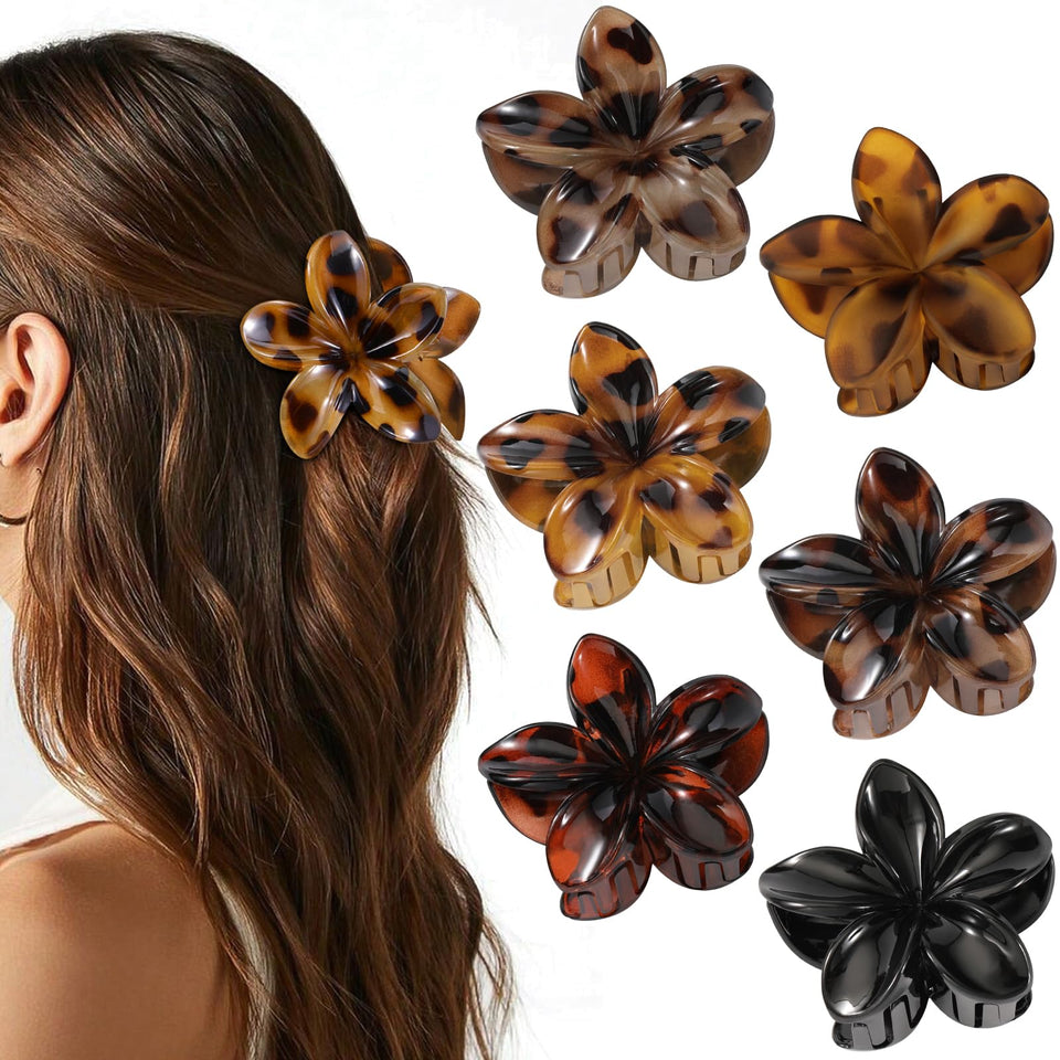Interesse front packaging showing six floral claw clips, versatile styling