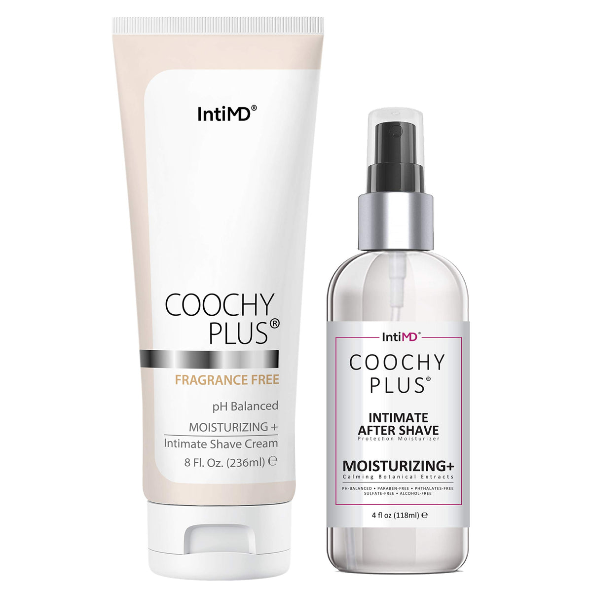 IntiMD Coochy Plus front packaging showing kit for smooth shaves and reduced irritation