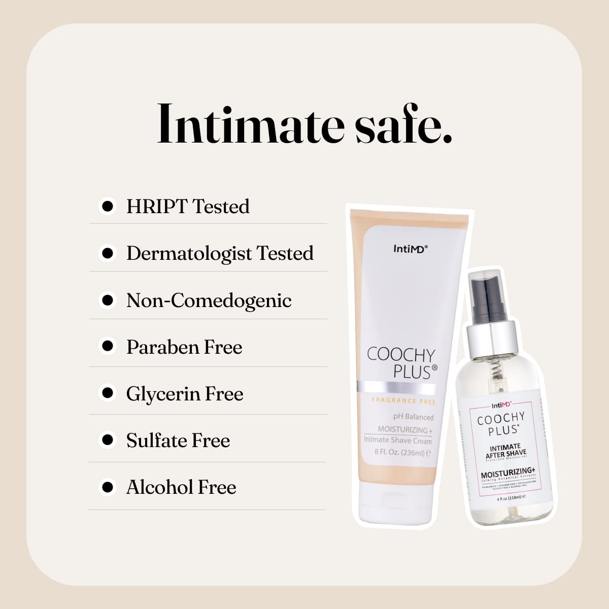 IntiMD botanical ingredient display highlighting jojoba, avocado, aloe benefits