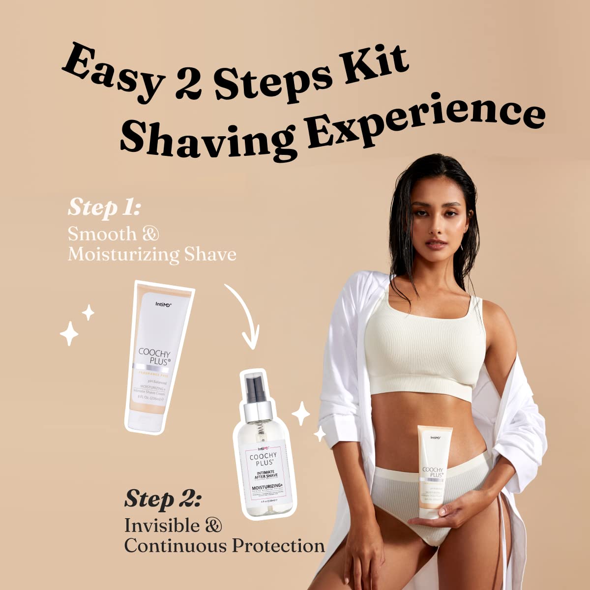 IntiMD close-up of shave cream texture demonstrating moisturizing glide and rich coverage
