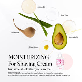 IntiMD close-up of shave cream texture illustrating rich hydration and smooth glide
