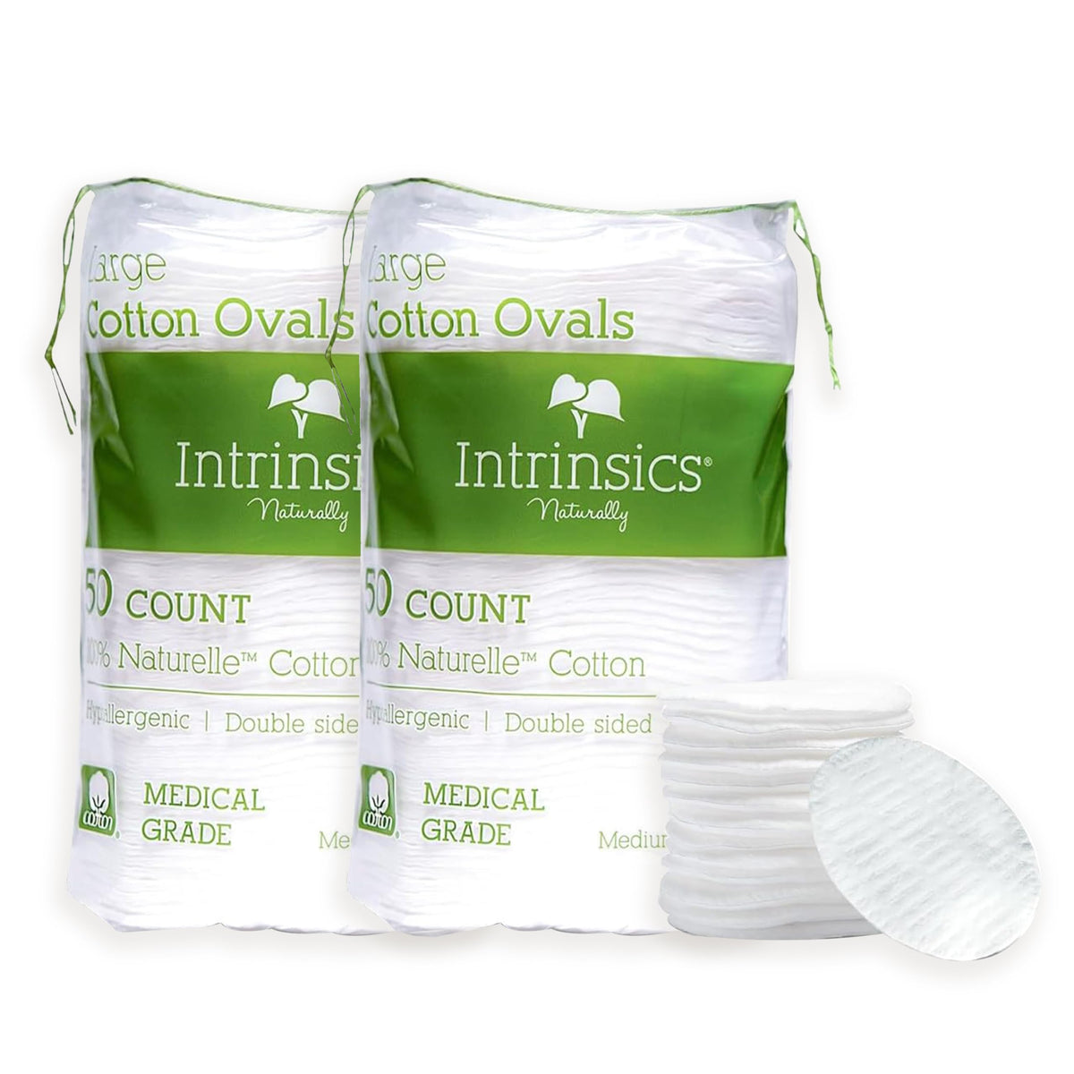 Intrinsics front packaging showing 3 inch cotton rounds and premium benefits