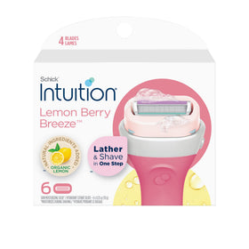 INTUITION front packaging showing six Lemon Berry Breeze refills and convenience