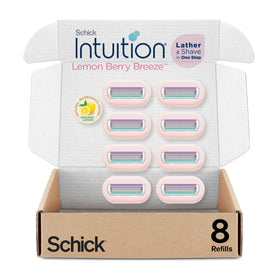 INTUITION front pack view showing eight cartridges and fresh lemon scent benefit