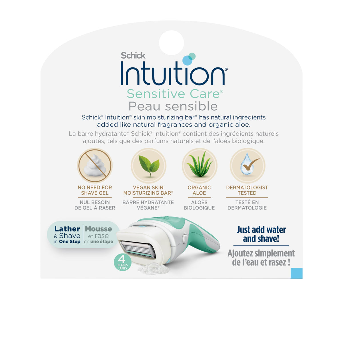 INTUITION product label showing vegan, hypoallergenic ingredient benefits