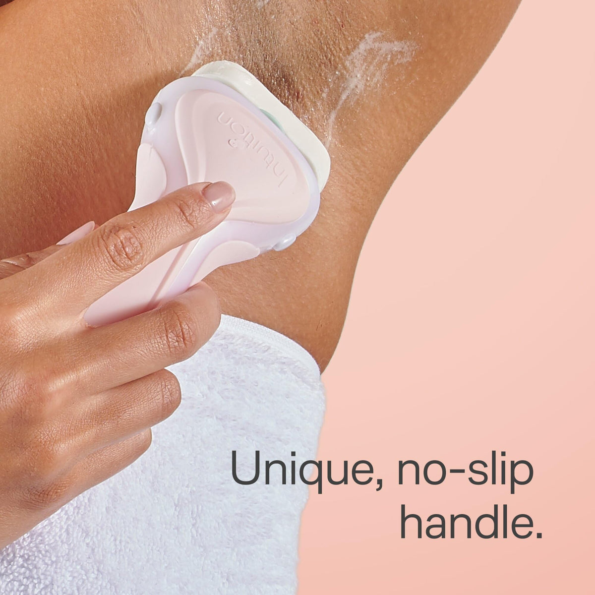 INTUITION razor shaving leg to show smooth, conditioned results