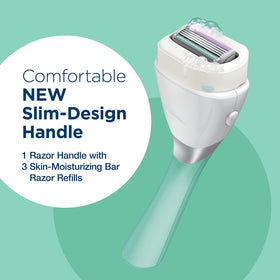 INTUITION razor in use on lower leg demonstrating gentle, even shave