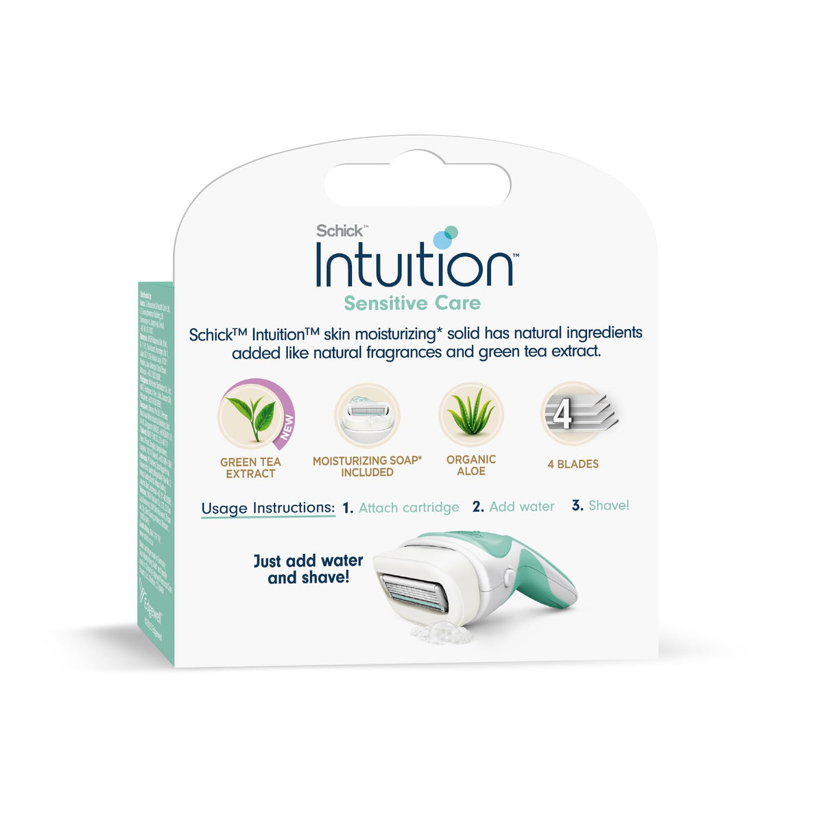 INTUITION Schick close-up of four blades and conditioning surround for smoother, gentler shave