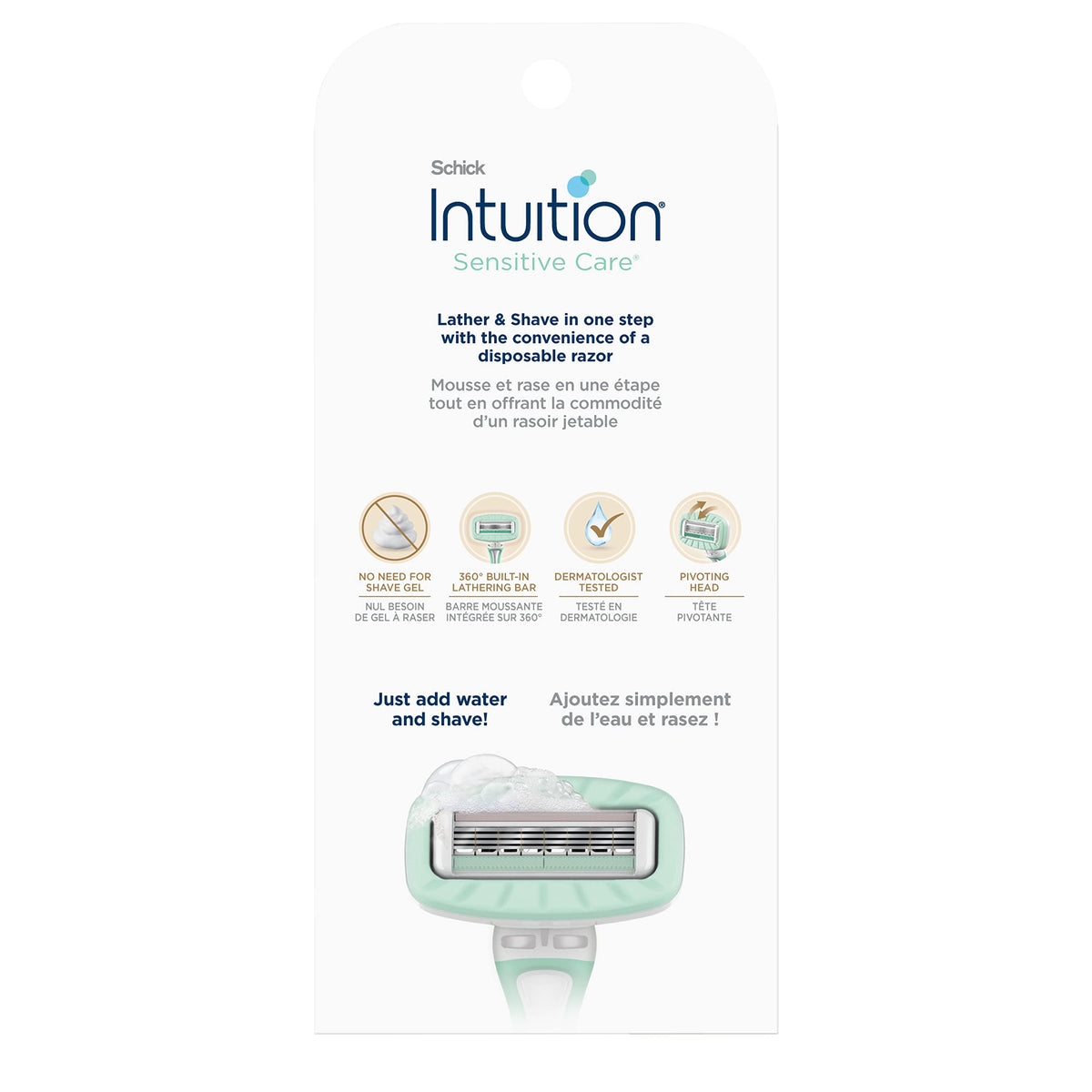 INTUITION razor placed in toiletry bag demonstrating travel readiness