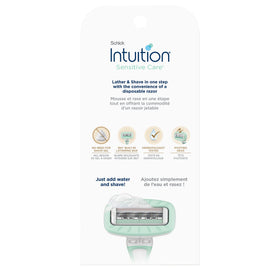 INTUITION razor placed in toiletry bag demonstrating travel readiness