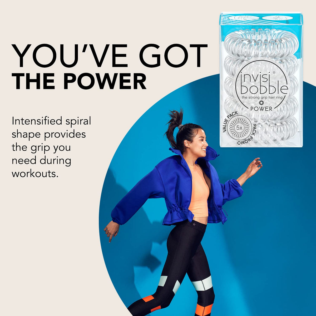 invisibobble worn in high ponytail demonstrating secure hold during activity
